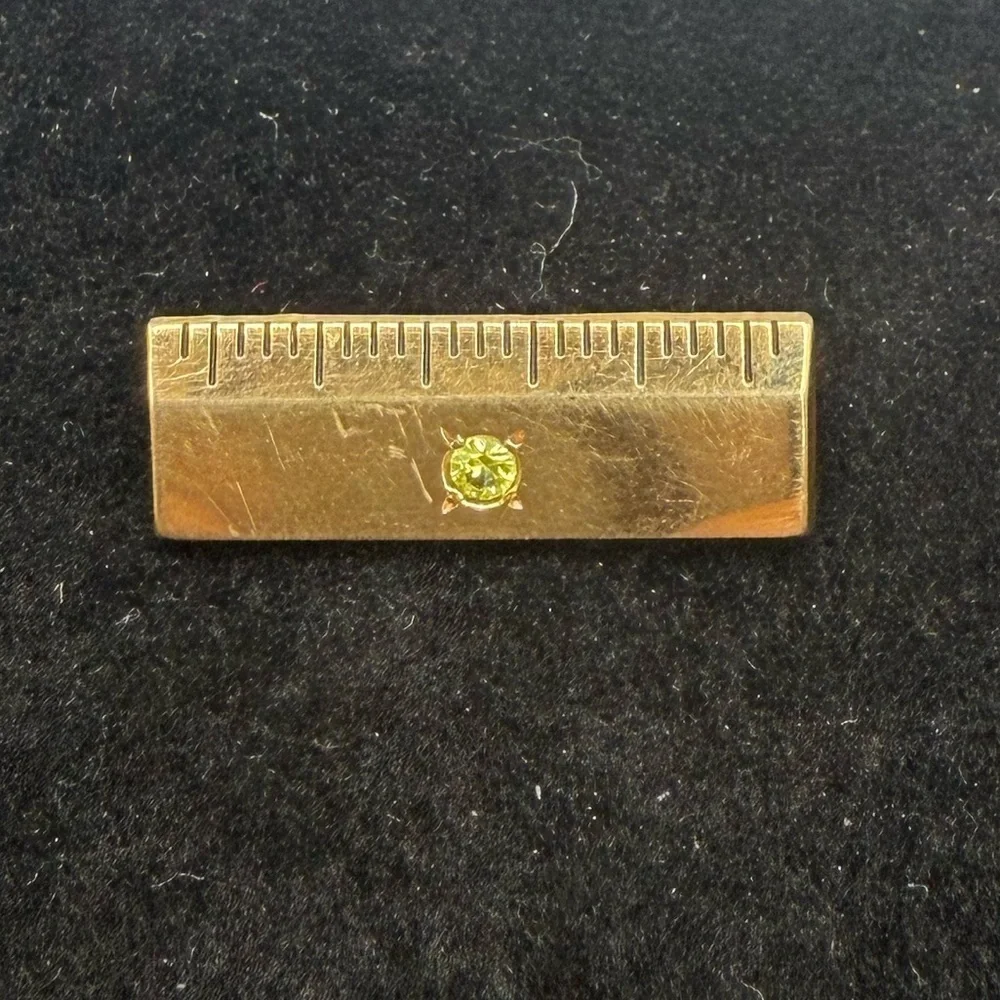 VTG JC Penney Golden Rule Ruler Pin 10K Gold Fill Employee Award Green Stone